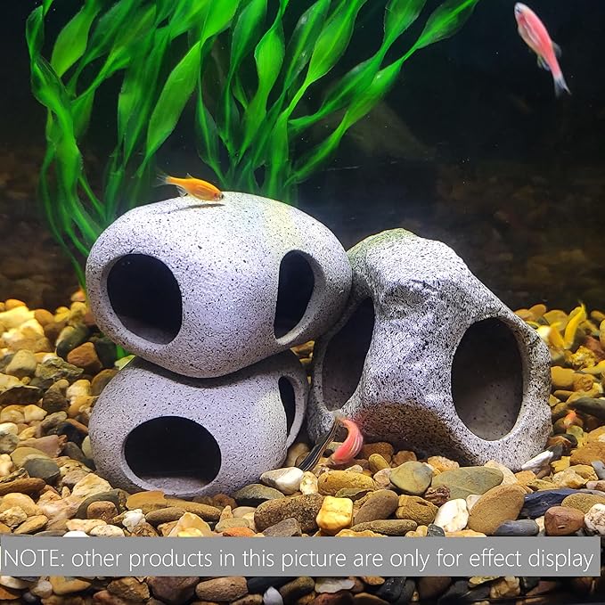 Aquarium Hideaway Rocks for Small Fishes, Shrimps to Breed, Play and Rest, Safe and Non-toxic Ceramic Fish Tank Ornaments, Hideout Stone for Betta