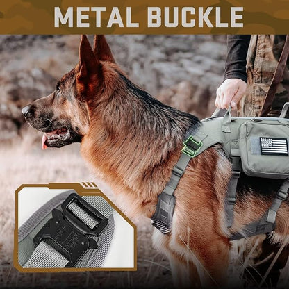 Forestpaw Tactical Dog Harness for Medium Dogs,Tactical Dog Collar with Bungee Leash Set,No Pull Military Dog Harness for Walking Training,Adjustable for Medium Dogs,Gray,Chest 22-35"