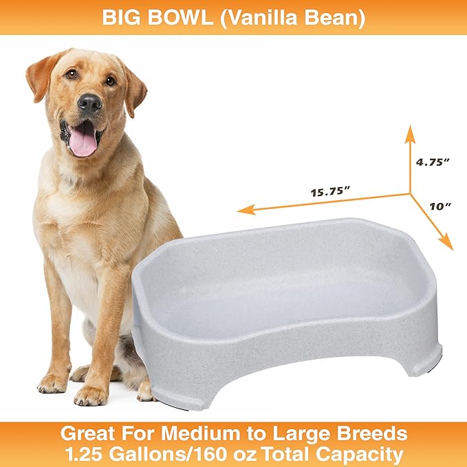 Neater Pet Brands Large Water Bowl for Dogs, Outdoor Dog Water Bowl (1.25 Gallon Extra-Large Capacity), Big Trough Style Food Dish for Indoors or Outside, No Spill Large Dog Bowls, Vanilla Bean