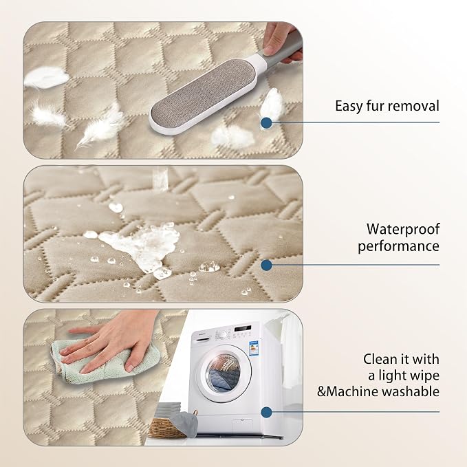 gogobunny 3X Stronger Waterproof Pet Blanket, Scratch Proof Furniture Protector for Dogs Cats, Reversible Cover 82x120 Inch, Dark Beige