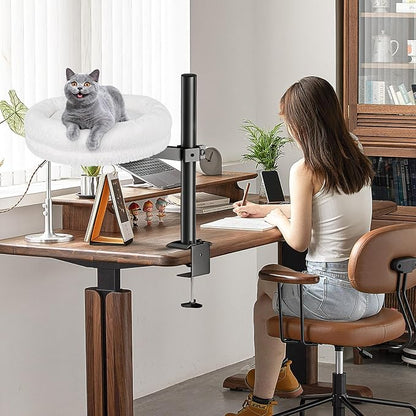 Cat Desk Bed, Supports Up to 50 lbs, Comfortable Soft Perch, Nest Bed Attachment Round Cat Hammock for Desk 360° Rotating & Adjustable Height (White)