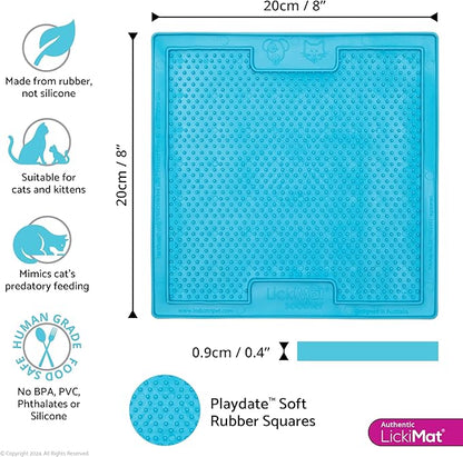 LickiMat Classic Soother, Cat Slow Feeder Lick Mat, Boredom Anxiety Reducer; Perfect for Food, Treats, Yogurt, or Peanut Butter. Fun Alternative to a Slow Feed Cat Bowl or Dish, Turquoise