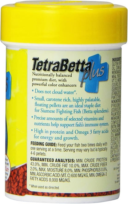 Tetra TetraBetta Plus Floating Mini Pellets, Fish Food with Natural Color Enhancer, 1.2 Ounces (Pack of 2)