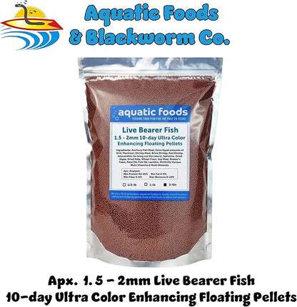 Aquatic Foods Inc. Live Bearer Ultra Red Color Enhancing 1.5mm-2mm Floating Pellets. Color Enhancing in 10-Days for Swordtails, Platies, All Live Bearers…2-lbs Bag