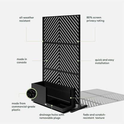 Veradek Block Series Long Box Planter + Arrow Privacy Screen Set, Black – Large Rectangular Outdoor Planter with Drainage & Modern Privacy Divider Panel for Patio, Deck, Balcony or Garden