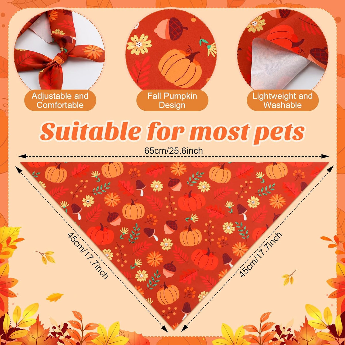 Chunful 100 Pieces Fall Dog Bandanas Bulk Autumn Pet Bandanas with Pumpkin Patterns Triangle Scarf Bib Kerchief Set for Small Large Dog Thanksgiving Costume Accessories (25.6 x 17.7 x 17.7)
