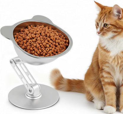 BEAVE NIUNIU Adjustable Elevated Cat Bowl Single Stand Tilted Feeder | 330ml Wide SS Bowl, 7.9in Max Height, Ergonomic Feeder for All Cats & Small Dogs