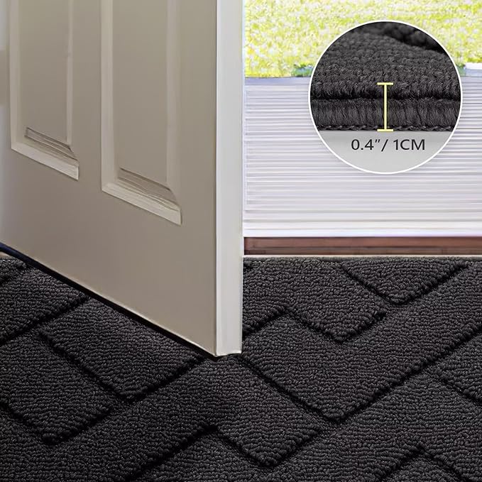 hicorfe Front Door Mat Outside Entrance,36"x59" Absorbent Muddy Dirt Resist Welcome Door Mats Outdoor Indoor,Stain and Fade Resistant,Non Slip Backing Entry Mat Doormat for Entryway(Charcoal)