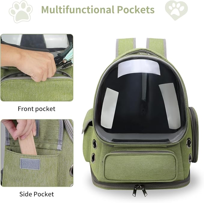 Cat Backpack Carrier for Cats and Small Dogs, Breathable Cat Bubble Backpack, Airline Approved Pet Travel Carrier for Hiking Camping Outdoor(Green)