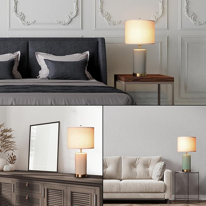 O’Bright Dune - Battery Powered Table Lamp, Rechargeable Cordless Ceramic Lamp, Full-Size 24 Inch Height, 4-Level Dimming, Smart Safety Protection, Type-C Fast Charging, LED Bulb Included, Stone Grey