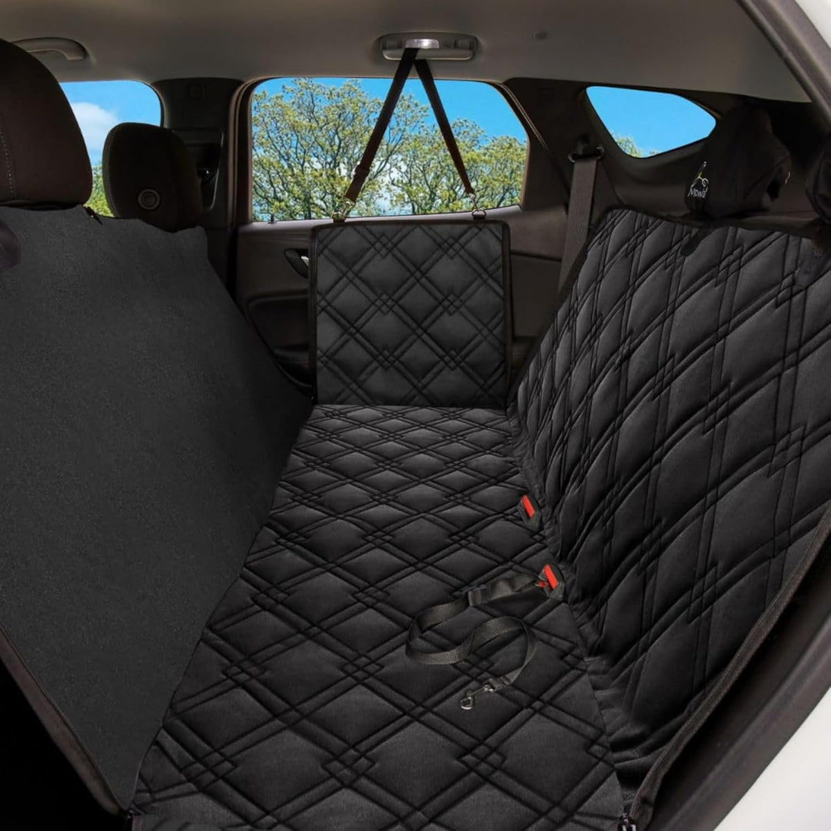 Meadowlark XL Dog Seat Covers Unique Design & Full Car Protection-Doors,Headrests & Backseat. Extra Durable Zippered Side Flap, Waterproof Hammock Pet Seat Cover + Seat Belt & 2 Headrest Protectors