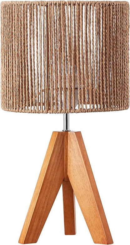 EDISHINE Small Rattan Table Lamp, Wood Tripod Bedside Lamp, Boho Nightstand Lamp for Living Room, End Table, Office, E26 Base, Natural Style