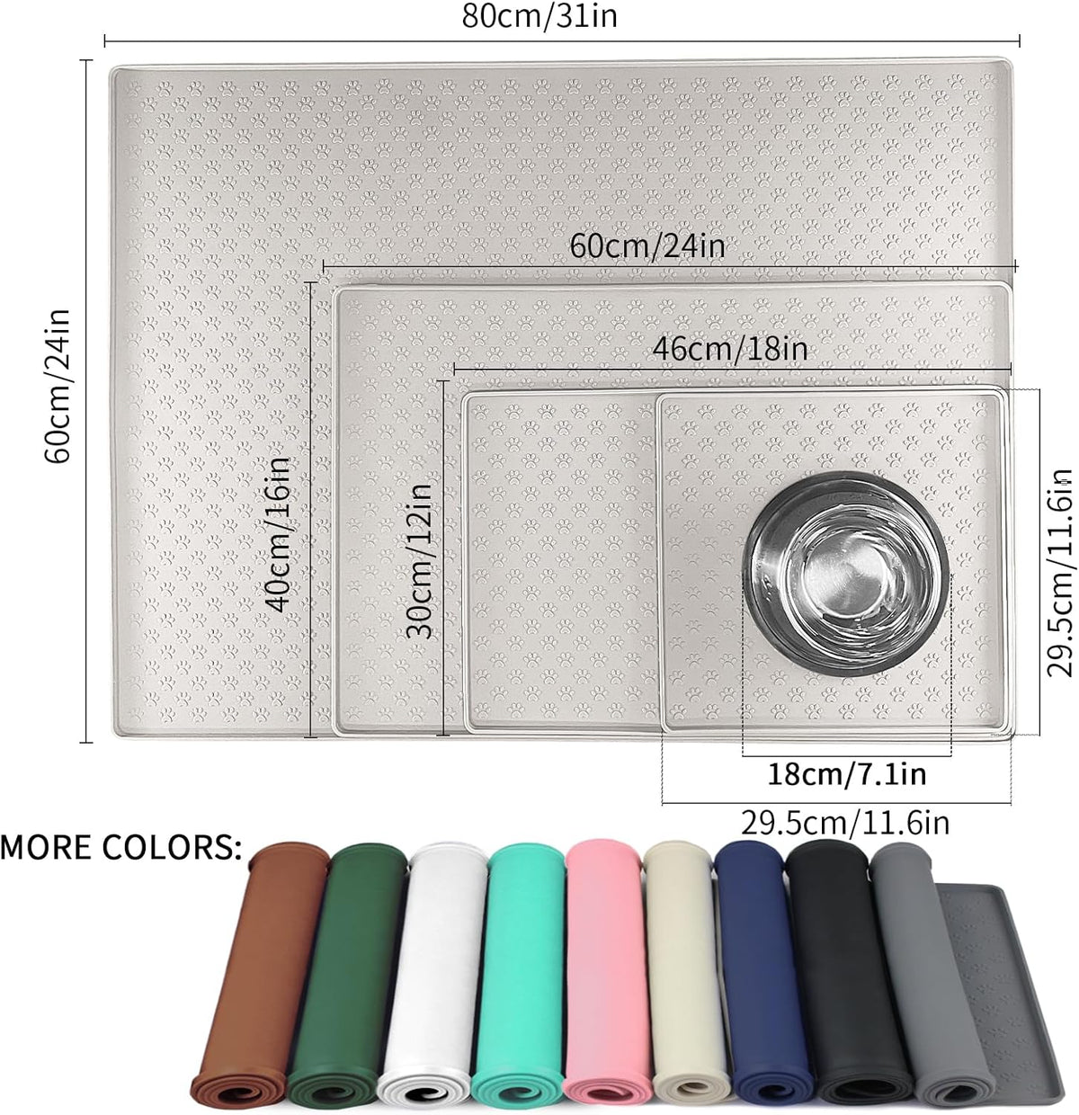 Ptlom Dog Food Mat Anti-Slip Bowl Mats for Food and Water, Waterproof Silicone Pet Placemat with High Raised Edges, Non-Slip Puppy Feeding Tray for Small, Medium Large Cats Dogs, Cream, 11.8"x11.8"
