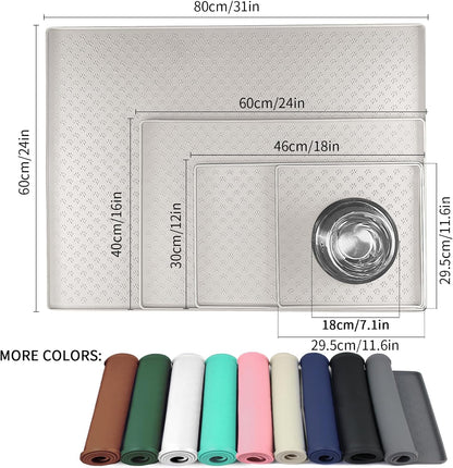 Ptlom Dog Food Mat Anti-Slip Bowl Mats for Food and Water, Waterproof Silicone Pet Placemat with High Raised Edges, Non-Slip Puppy Feeding Tray for Small, Medium Large Cats Dogs, Cream, 11.8"x11.8"