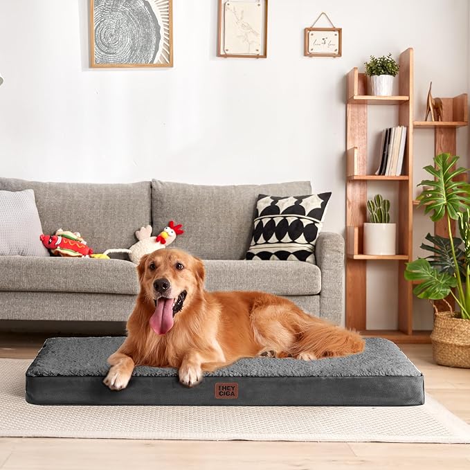 EHEYCIGA Orthopedic Dog Bed Large with Removable Washable Cover, 50IN Grey | Egg Crate Foam Support, Durable Oxford fabric, Non-Slip Bottom, Machine Washable, Soft Waterproof Plush Pet Bed Mat For Crate