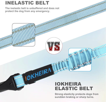 Dog Seat Belt 3-in-1 Car Harness for Dogs Adjustable Safety Seatbelt for Car Nylon Reflective Bungee Fabric Dog Car Harness with Clip Hook Latch & Buckle, Swivel Zinc Alloy Carabiner (Light Blue)