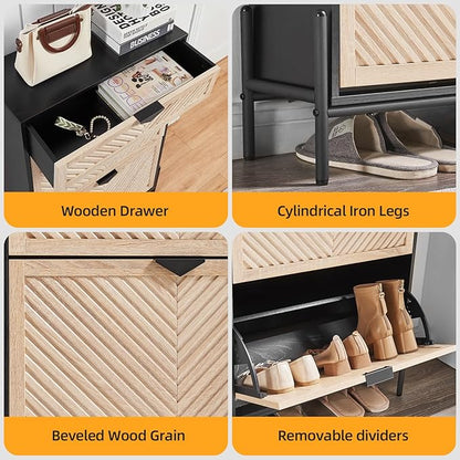 Shoe Cabinet Storage with 2 Flip Drawers, Narrow Hidden Shoes Organizer Cabinet