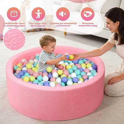 Imitation Teddy Foam Ball Pits 35.4"x 11.8" Soft Round Playpen for Toddlers and Pets with Soft Memory Sponge for Babies Indoor and Outdoor Game Pink (Balls not Included)