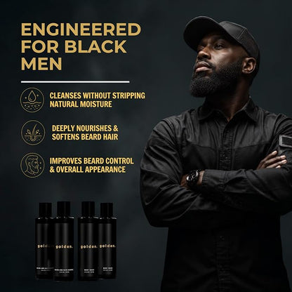 Golden Grooming Co. 3-in-1 Men’s Body Wash, Shampoo & Beard Wash – Hydrating Full Body Cleanser for All Skin Types – Fresh Tea Tree Scent – Naturally Derived Formula – 4-Pack Value Bundle