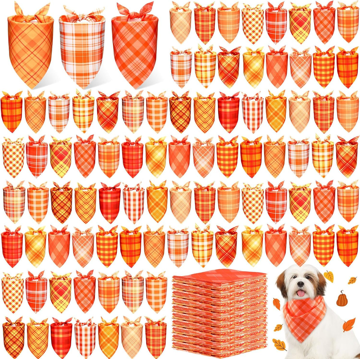 Abbylike 200 Pcs Fall Plaid Dog Bandanas Bulk Thanksgiving Bandanas for Dogs Pets Triangle Kerchief Bibs Scarf Set for Pets Autumn Costume Photo Props Accessories Pet Adoption Shops Events, 25 Styles