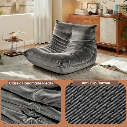 Bean Bag Chairs for Adults - Comfy High-Density Foam Fireside Chair, Adult Size, Soft Dutch Velvet Cover Beanbag Couch, Versatile for Living Room, Bedroom, Dorm, Reading & Gaming (Grey)