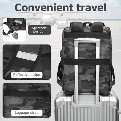 YALUNDISI Vintage Backpack Travel Laptop Backpack with usb Charging Port for Women & Men College Backpack Fits 15.6 Inch Laptop Camouflage Gray