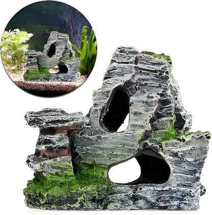 Artificial Moss Rock Cave Aquarium Decor, Fish Tank Hideout, Mountain Terrain Ornament