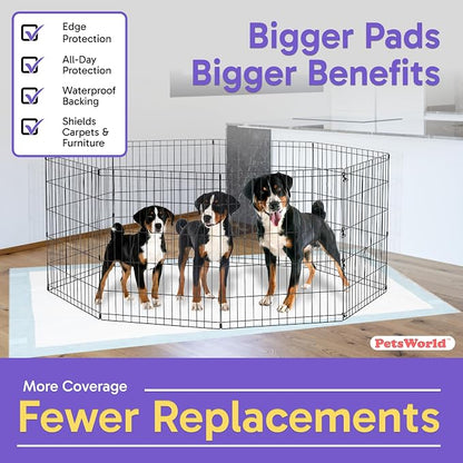 PETSWORLD Mega-Sized Dog Pee Pads (40" x 99") – 4XL Gigantic Pet Piddle Pads for Puppy Training, Incontinence – with Adhesive Sticky Tape – Leak Proof, 5-Layer Protection (240 Count)