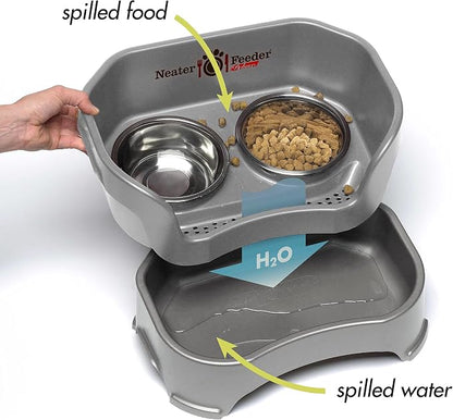 Neater Pet Brands Neater Feeder Deluxe Mess Proof Dog Bowls Elevated for Small Dogs Under 19 lbs, Made in USA, No Spill Raised Dog Food Bowl Stand Feeding Station, Food and Water Bowl Set, Gunmetal