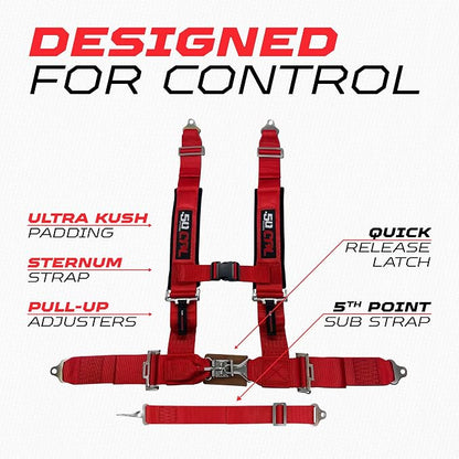 1 pc Red 5 Point Harness for Bucket Seat, Latch Release, 9 Color Options, Racing Harness 5 point, Race Car, UTV, RZR [6009A5]