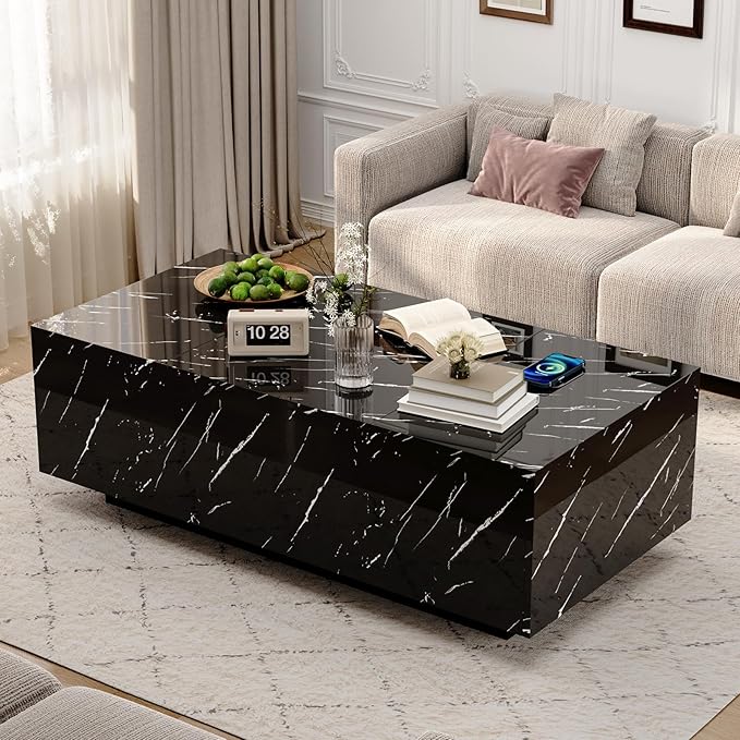 LED Coffee Table, 47.2" Lift Top Coffee Tables with Drawers and Large Storage, Smart Living Room Table with Wireless Charging & Bluetooth Speaker, Dining Center Tables with Storage Shelf