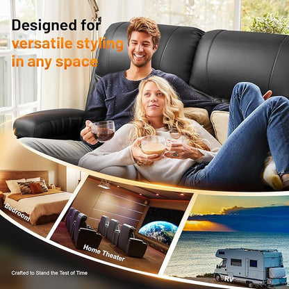 FURNIMAT Recliner Sofa, 4 Seater Dual Reclining Sofa with Flip Back Console, Modern PU Leather Recliner Couch for Living Room/RV, with Storage Drawer, USB Ports, Cup Holder, Cell Phone Holder, Black