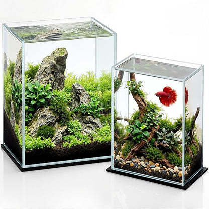 Geelin 2 Pack Rectangular Glass Fish Tank Set 3 Gallon and 5 Gallon Clear Rimless Small Aquarium for Betta Goldfish Snails Shrimp Aquatic Planting Easy to Maintain with 2 Non Slip Pads
