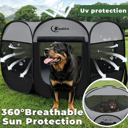 Siedihit Playpen for Extra Large Dog Cat, Dogs Tent Crate Cage | Indoor/Outdoor, Portable Pop Up Dog Kennel with Carrying Bag for Rabbits (Dark Grey, Extra Large)