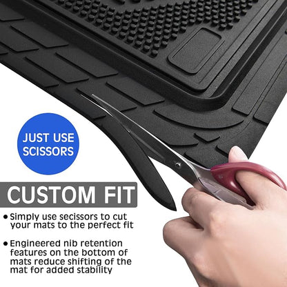 CAR PASS Heavy Duty Rubber Floor Mats 4-Piece Car Mat Set - Universal Waterproof Trim to Fit Floor Mats for Car Sedan SUV Coupe Auto, odorless Durable All-Weather Automotive Mats (Black & Royal Blue)
