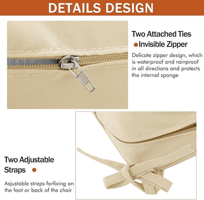 Outdoor Chair Cushions 16 x 17 Inch, Set of 4, Waterproof Patio Chair Cushions with Tie 5 Year Color Fastness Thick Outdoor Seat Cushion for Garden Lawn Patio Furniture Beige