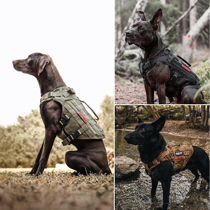 OneTigris Tactical Dog Harness for Small Dogs, No Pull Small Dog Vest Harness Breathable Military Dogs Molle Vests with Handles, Harness for Walking Hiking Training (Green, XS)