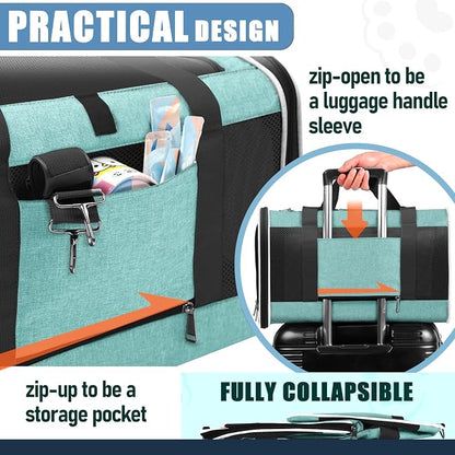 GAPZER Large Cat Carrier Soft, Collapsible Travel Pet Carry Bag, Small Dogs | Big Kitten Cat 20lbs Mainecoon, Top Open Travel Shih-Tzu Pet Kennel, Yorkie Small Dog 10 Pounds, 18x12x12, Durable Cloth Teal