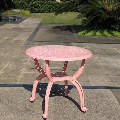 WILOUNGE Cast Aluminum Outdoor Side Table,Small Patio Table,Outdoor Coffee Tables for Patio,Garden,Balcony, for All Weather(Pink, Round)