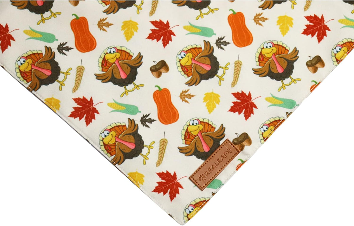 Realeaf Thanksgiving Dog Bandanas 2 Pack,Turkey Pumpkins Fall Stripe Pet Scarf for Boy and Girl, Premium Durable Fabric, Reversible Holiday Bandana for Small and Medium Dogs Pets