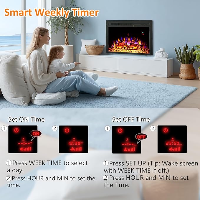 23.6 Inch Electric Fireplace Insert, Recessed Electric Fireplace Heater
