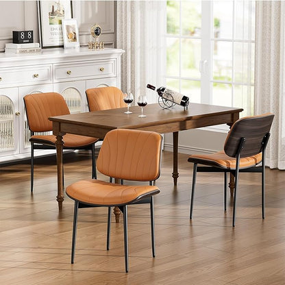 YaFiti Dining Chairs Set of 4, Mid Century Modern Dining Room and Kitchen Chairs, Upholstered PU Leather Chairs with Walnut Bentwood and Metal Legs, Orange