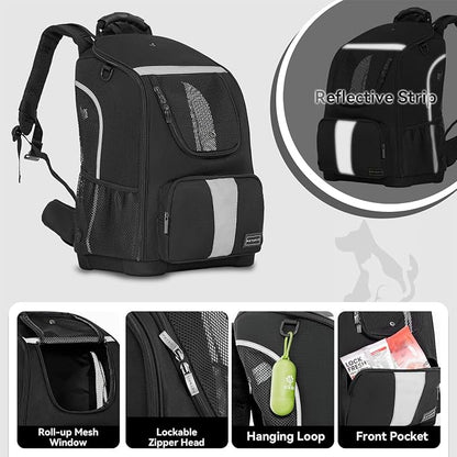 Petsfit Pet Dog Carrier Backpack with Upgraded Weight Reduction Design, Cat Dog Backpack with Large Ventilations, Easy-Fit for Traveling Hiking Camping for Small Medium Dogs and Cat, Black