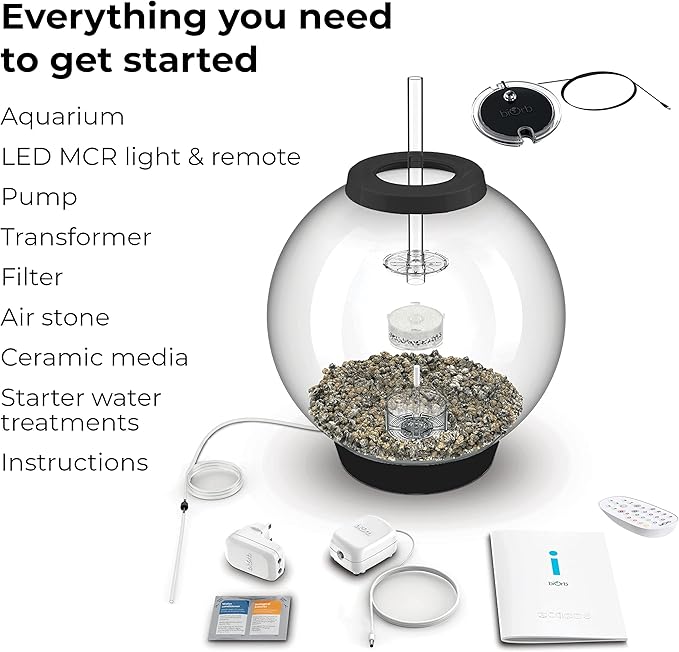 biOrb Classic 60 Acrylic 16-Gallon Aquarium with Multi-Color Remote-Controlled LED Lights Modern Tank for Tabletop Display, Black