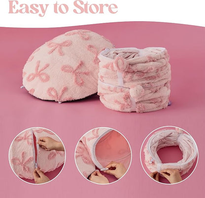 Lesure Donut Cute Jacquard Cat Tunnel Bed Kitten Toys for Puppy Bunny | 33.5x33.5x10in,Round Cat Bed Tube for Indoor Cats Rabbit Dog,Pet Peekaboo Cave Toy,Spiral Hideaway,Washable Cushion,Pink