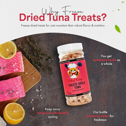 Freeze-Dried Tuna Treats for Cats & Dogs – 100% Wild Caught, Single Ingredient, High-Protein, Healthy Snack – No Additives or Preservatives – 1.7oz - Inspected & Tested in USA