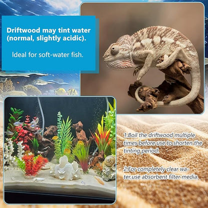 3 PCS Large Natural Aquarium Driftwood 10-12", Aquarium Drift Wood for Fish Tank Decoration, Assorted Size Mopani Wood Twisted Branches Trunk Decor for Freshwater, Reptile Terrarium