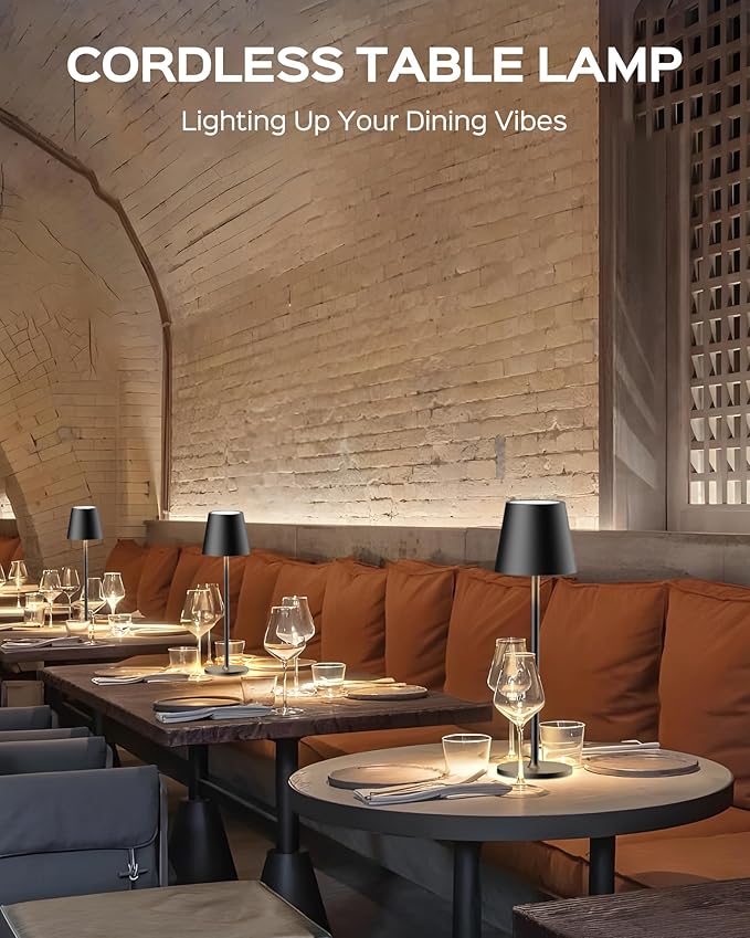 JACKYLED Cordless Table Lamps Rechargeable, 3 Adjustable Height, 5000mAh Battery Operated, 3 Colors Smooth Dimming, Portable LED Waterproof Table Lamp for Dining, Bedroom, Outdoor (2 Pack)