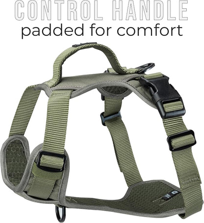 TUG No-Pull Dog Harness, 2 Leash Clips + Padded Handle (Large, Green) | Water-Resistant Padded Interior | No-Pull Front Clip | Padded Back Handle | Adjustable Straps