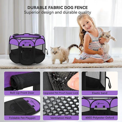 Siedihit Dog Cat Playpen, Puppy Pet Playpen, Small Dogs Tent Crates Cage | Indoor/Outdoor, Portable Pop Up Dog Kennel Playpen with Carrying Case for Dogs/Cats/Rabbits,Purple
